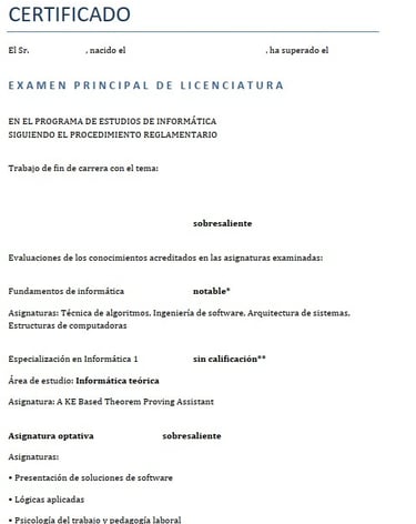 traduccion jurada notas Licenciatura Informática, traducción al español