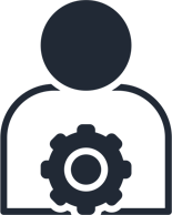 a dark icon with transparent background with a human and tool/gear icon inside