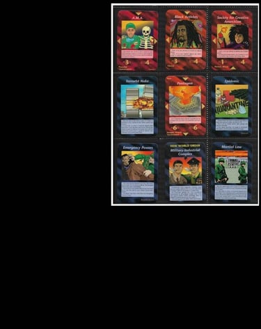 Algumas cartas do jogo de cartas illuminati 1995 que previu o atentado 11/09 nos EUA (Foto e Texto)