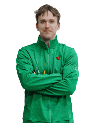 a man in a green jacket