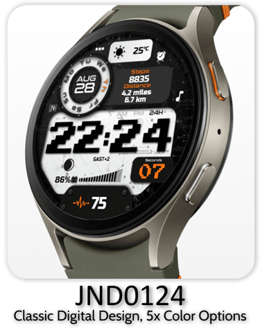 JND0124 bold classic digital watch face for Wear OS
