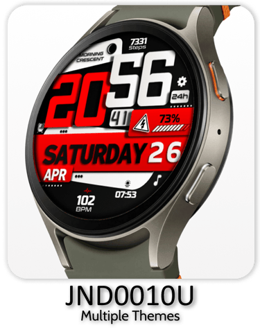 a smart watch with a red and white clock face