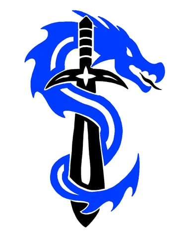 Drawing of a dragon and sword decal