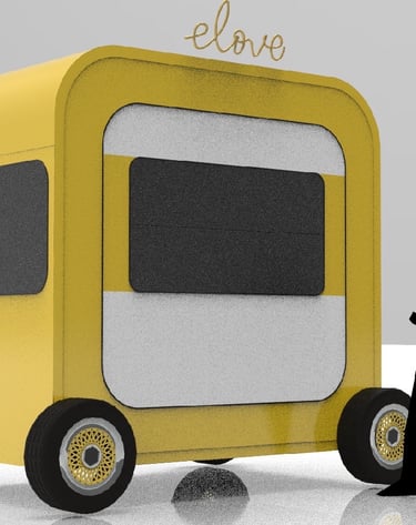 Bapsule : Sleek metal food pop-up shop with serving station.