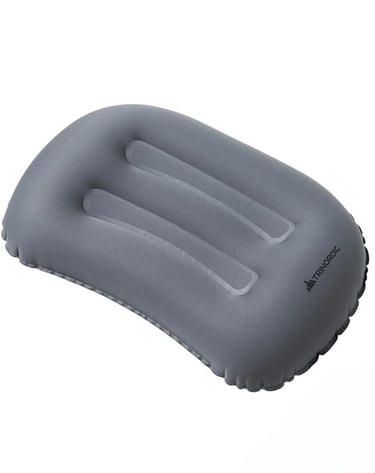 a gray inflatable air mattress with a white background