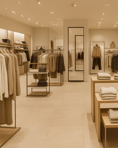 Interno di boutique di abbigliamento, realizzata da BRB Engineering nel settore retail