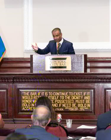 Nadeem Azhar speaking at the New York City Bar
