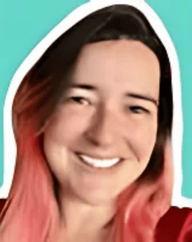 a woman with brown-pink hair