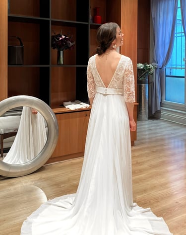 Essayage robe de mariée Blanc Muguet