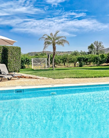 Pool Drone aerial photoshoot of Orange Grove villa in Nafplio