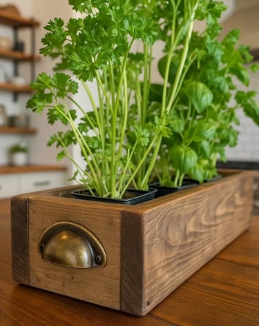 a wooden box with a plant in itWooden Herb Planter