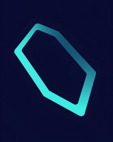 Abstract geometric shapes floating in a deep navy space #0d1026, with cyan #8FE3F5 edges, suggesting precision and fluid motion.