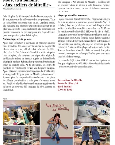 Perle du Léman 2017 . Nouveau à Bursins, Aux ateliers de Mireille