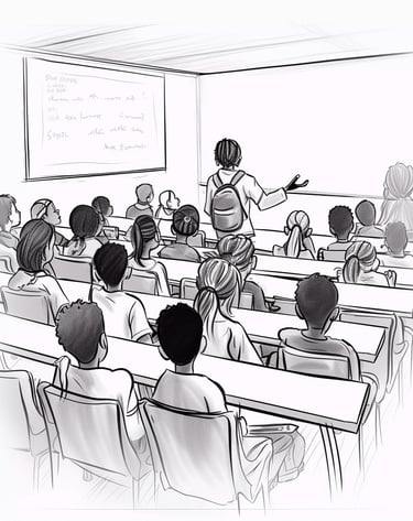 a teacher teaching a class of students in a classroom