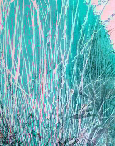 Graphite imprint and lino: manipulated digitally - long grass at Great Dixter