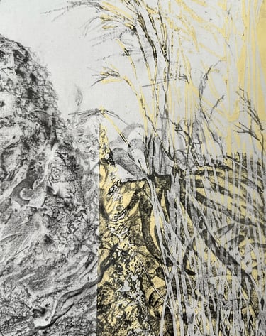 Graphite imprint and lino: Peacock Garden at Great Dixter