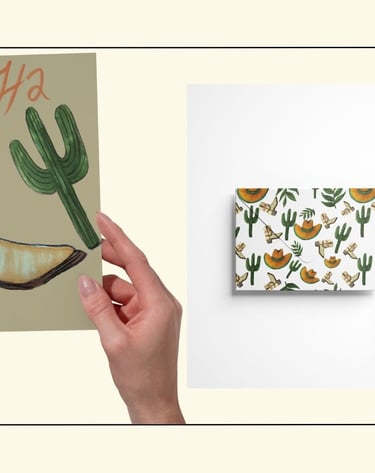 a person holding a card with a cactus plant