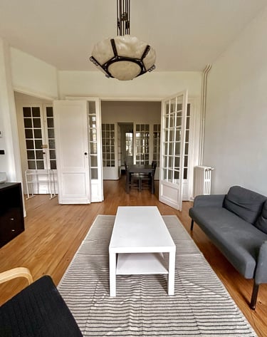 a living room with a couch and a coffee table