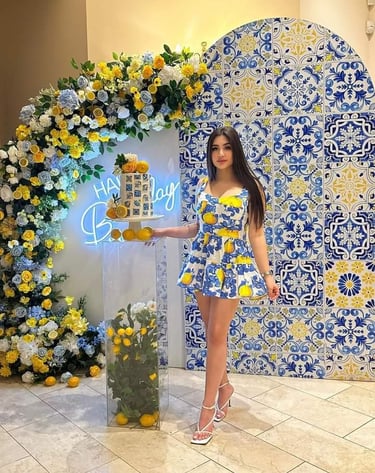 amalfi coast themed backdrop for a birthday celebration