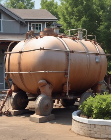 a large tank of water is sitting in front of a house