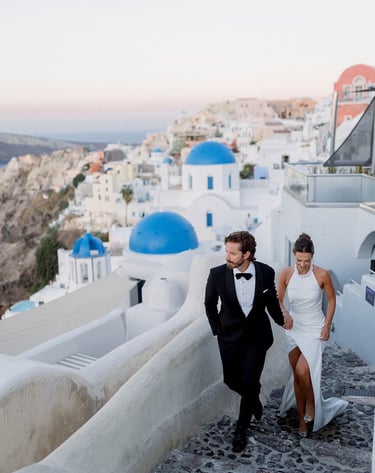 European destination wedding with blue domes