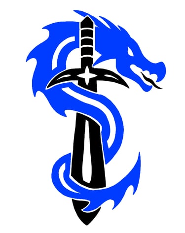 Drawing of a dragon and sword decal