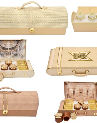 a collection of various items including a case and a box