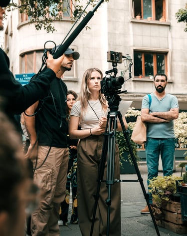 Caméra, réalisatrice, femme, cameraman