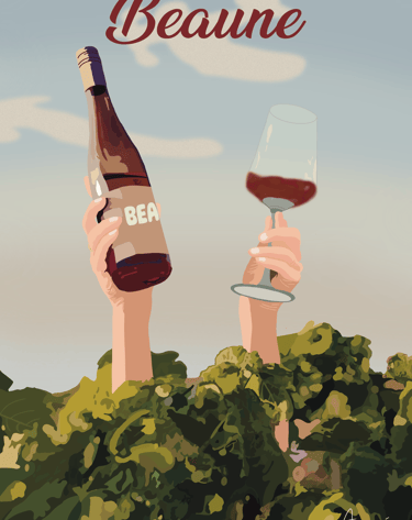 a person holding a wine glass with a bottle of beer