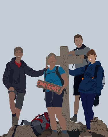 a group of people standing on top of a hill