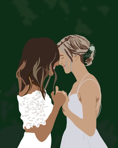 a bride and groom standing next to each other