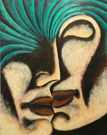 Hesham Nawar, Kiss and Tree, Acrylic on canvas.