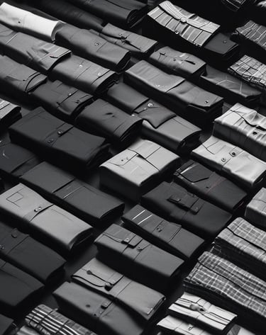 Flat lay of folded summer shirts in pastel shades on a sandy background.