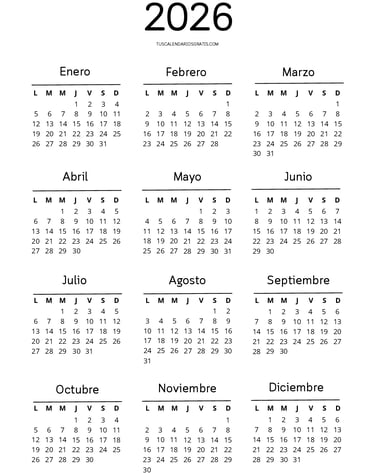 calendario anual 20026 minimalista Cloud Soft para imprimir en pdf tamaño A4 vertical