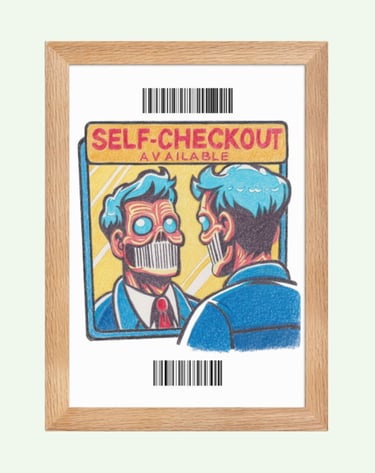 illustration originale self checkout code barre