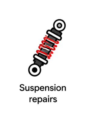 A black shock absorber with a red coil spring for professional vehicle suspension repairs.