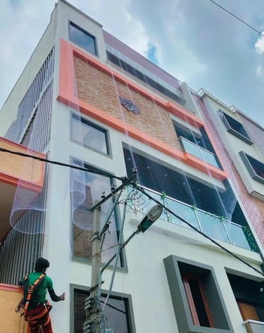 Transparent pigeon nets fixed on balcony in Tardeo Mumbai by Arjilli