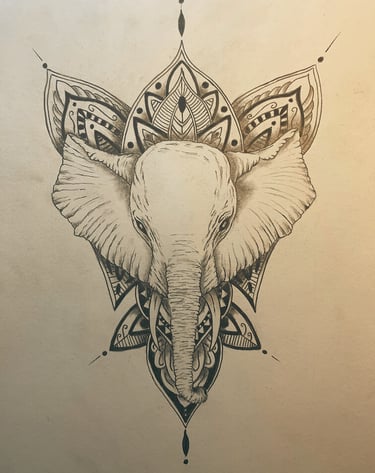 Croquis préparatoire pour tatouage d'un éléphant réalisé par a2c tattoo à Challes-les-Eaux