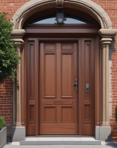 Wooden interior doors with detailed craftsmanship and natural finish.
