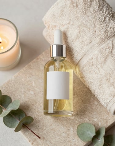 Gentle hands applying a relaxing massage oil in a cozy room