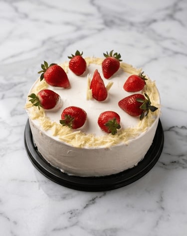 pastel de fresas con ralladura de chocolate blanco