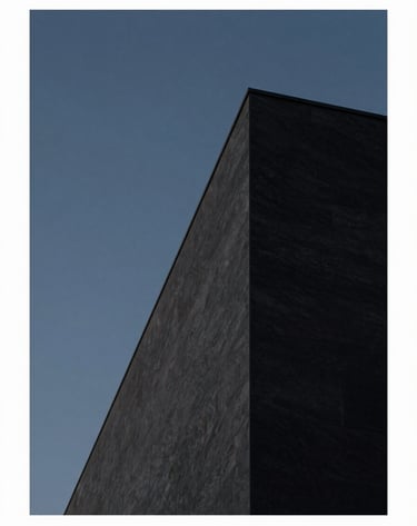 A sharp architectural corner slicing through a midnight slate sky, clean geometric lines, professional and artistic photography style.