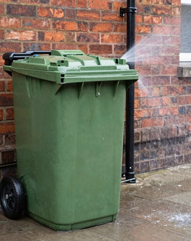 A row of spotless wheelie bins gleaming after a thorough wash.