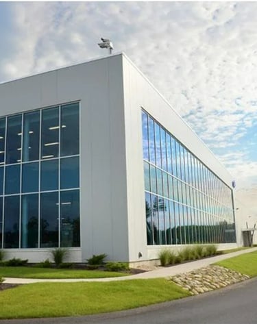a large building with a lot of windows and a sky view