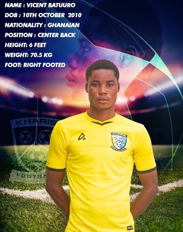Ghanaian football player Vicent Batuuro profile with Kharis Sports Academy stats and bio.