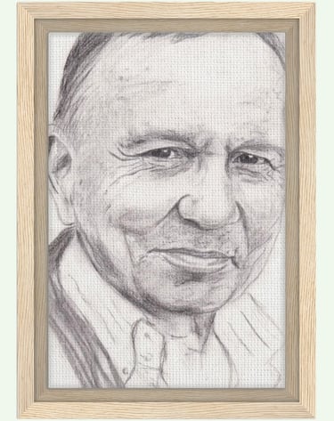 portrait de Christian Bobin au graphite imprimé sur toile encadrée bois FSC