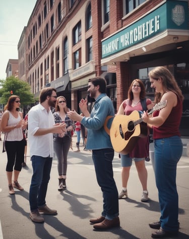 A lively performance by music city voices in a scenic location.