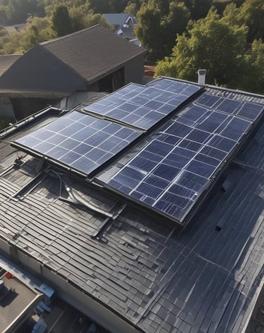 blue and white solar panel on green metal bar during daytime