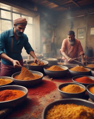 A single mushroom with a textured cap grows among brown fallen leaves, twigs, and green ferns on a forest floor. The environment is rich with organic material, suggesting a damp and shaded natural habitat.