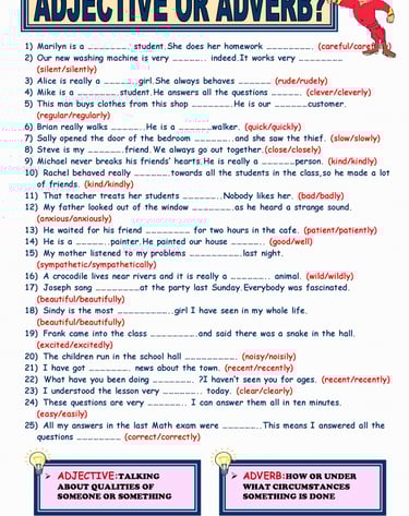 adjective or adverb worksheet